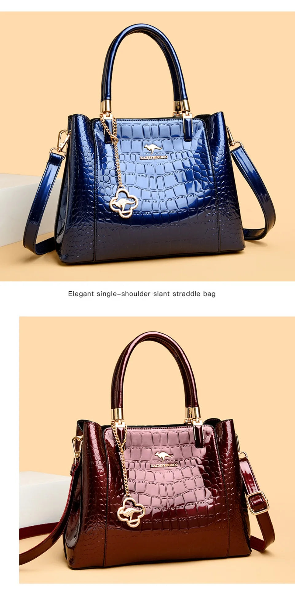 KAIDIFEINIROO Borsa a tracolla casual con marchio Kangaroo in pelle PU ad olio Borsa a mano da donna Borsa a tracolla a grande capacità a tre strati