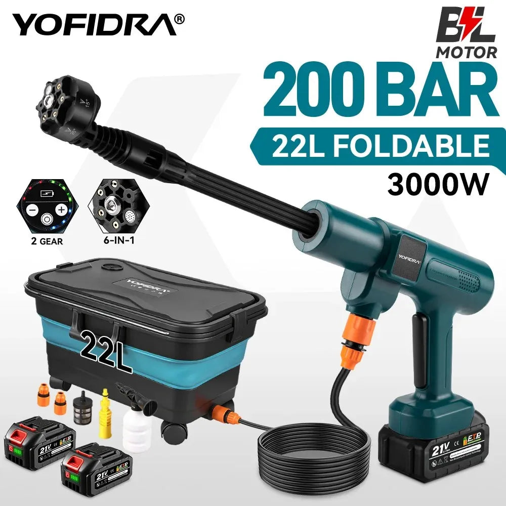 YOFIDRA 200Bar Idropulitrice Brushless ad Alta Pressione Pistola ad Acqua Elettrica con Secchio Spruzzatore per Pulizia Auto per Perno Batteria Makita 21V