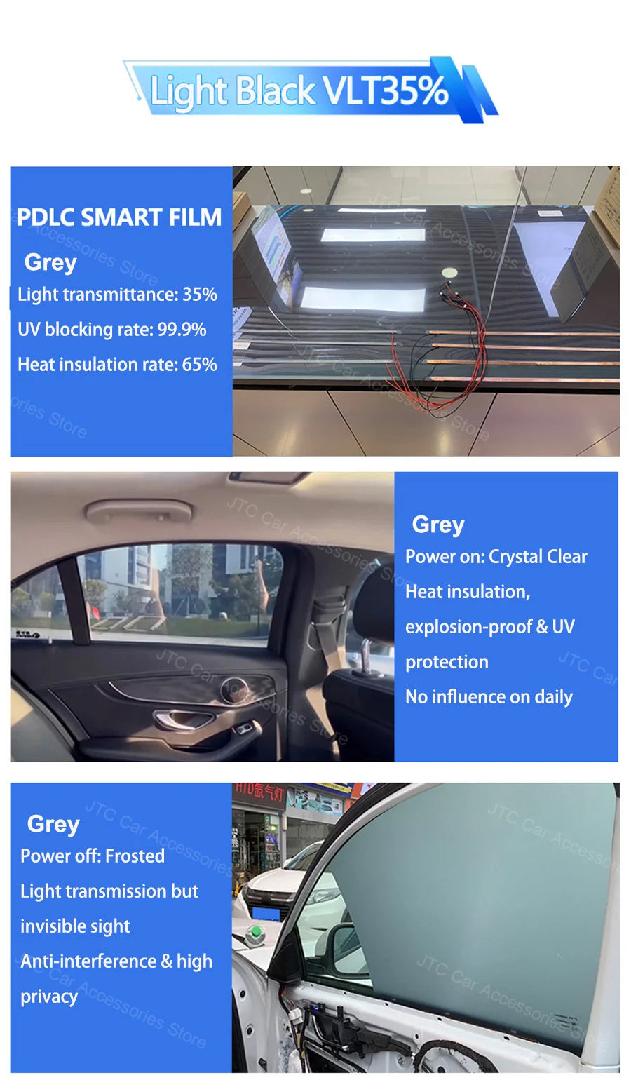 PDLC Smart Privacy Film for Electric Vehicle Windows, Electric Switchable Privacy Glass Tint, Instant Dimming Smart Window Film