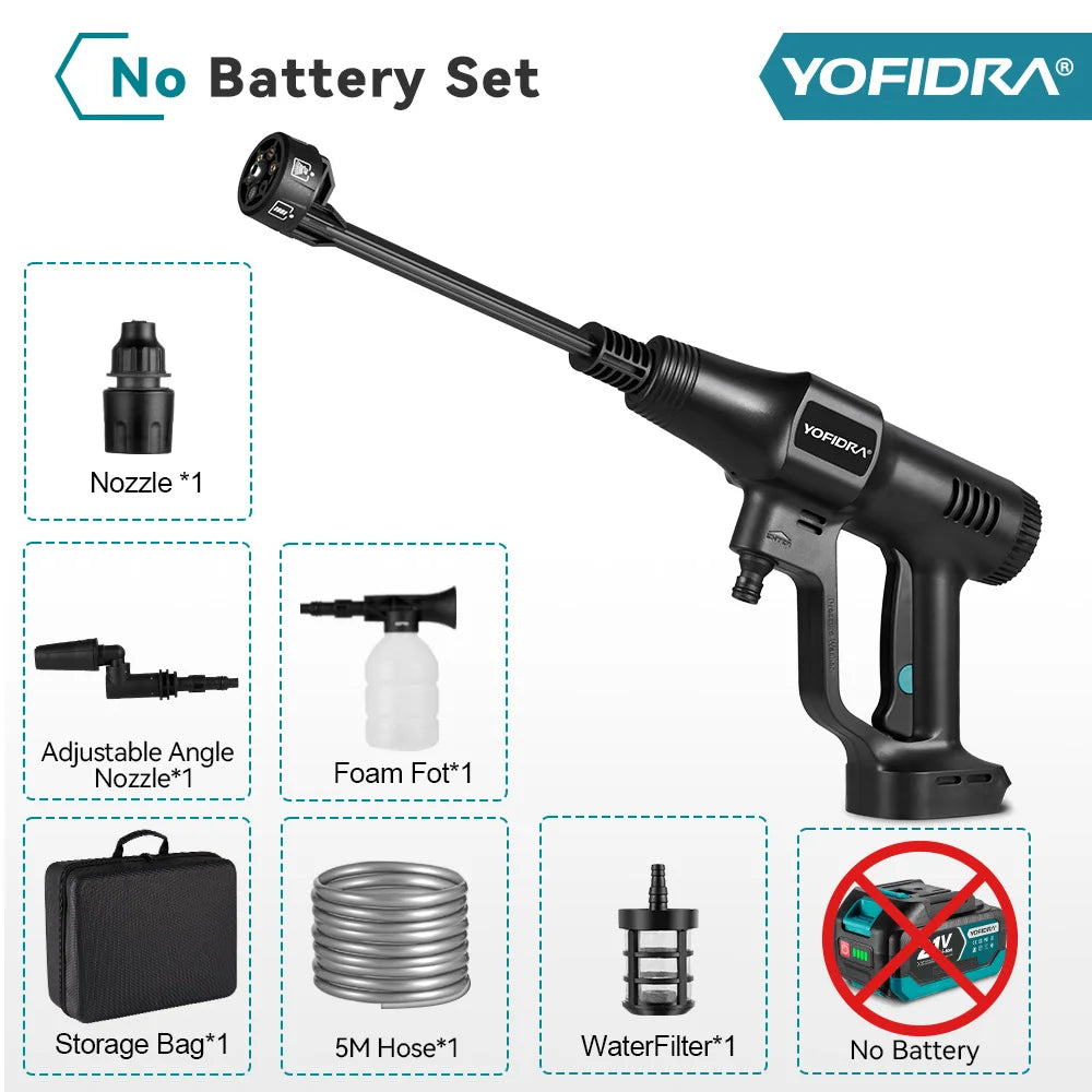 YOFIDRA 200Bar Borstelloze Hogedruk Autowasspistool Met Emmer Elektrisch Tuin Sproeipistool Voor Makita 21V Accu Pin