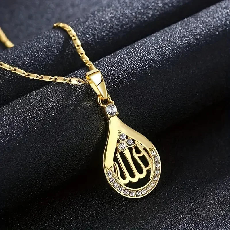 Collana con pendente Huitan Alah Design per donna, color oro nobile, gioielli religiosi musulmani per feste, accessori da collo eleganti e luminosi