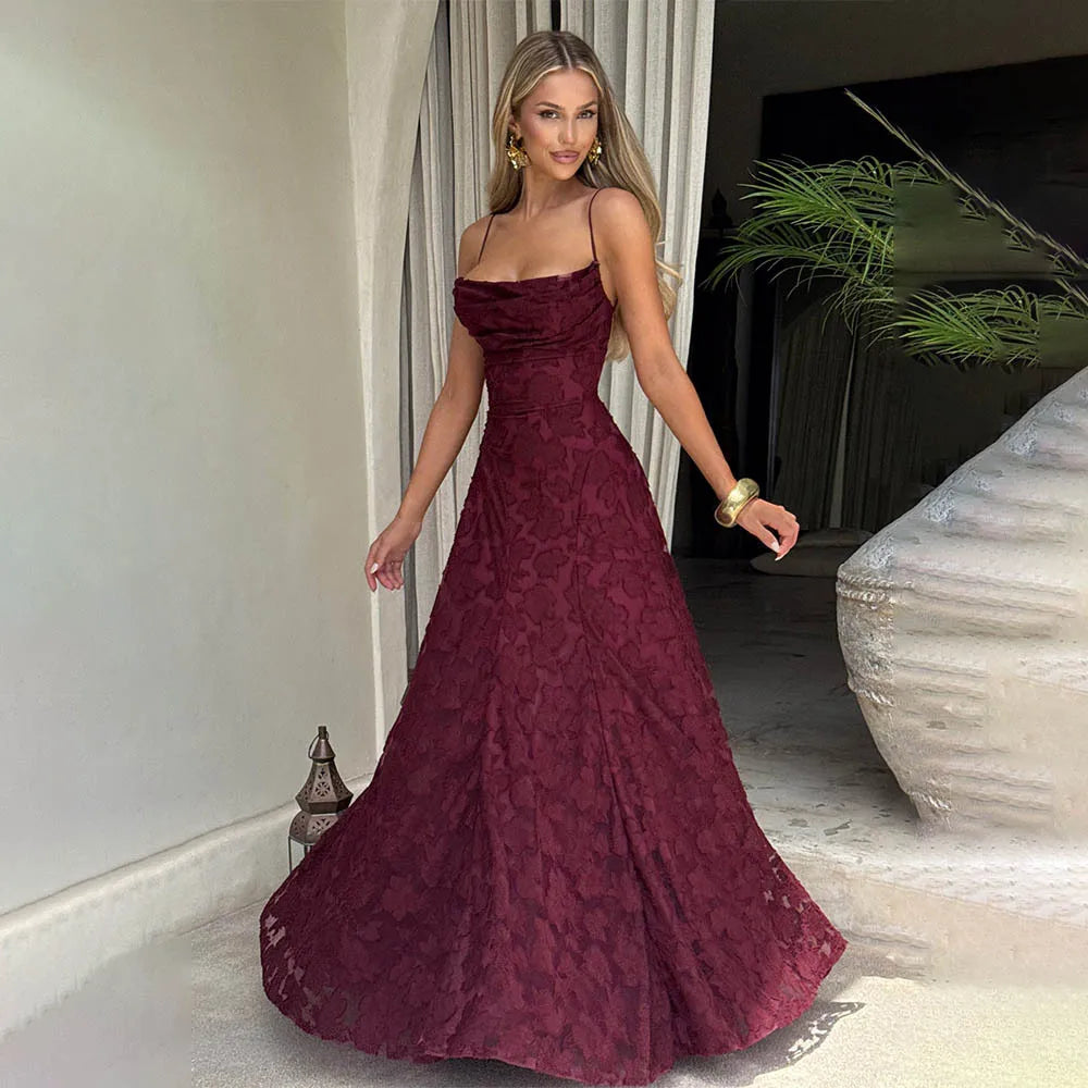 Jacquard Chiffon Lange Jurk Dames Mouwloze Bandage Jurken Zomer Avond Bruiloft Gast Groen Wit Bordeauxrood Roze Afstuderen