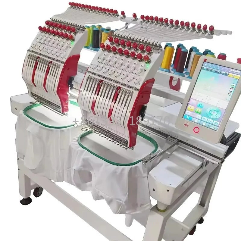 Macchine da ricamo industriali computerizzate ad alta velocità a 2 teste, 9/12/15 aghi per cappelli e magliette in vendita