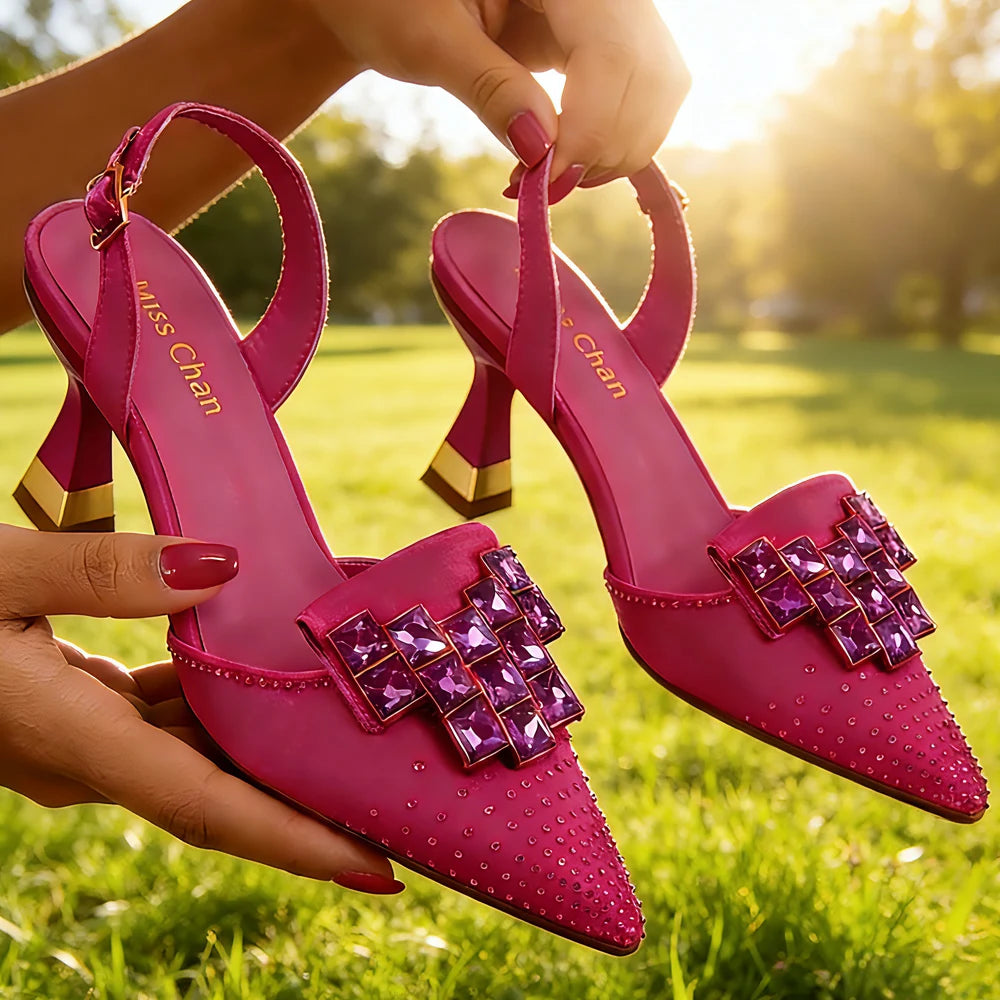 Venus Chan 2026 Eleganti Décolleté Slingback Verdi con Strass – Design Italiano, Punta Affusolata, Scarpe da Sposa e da Sera