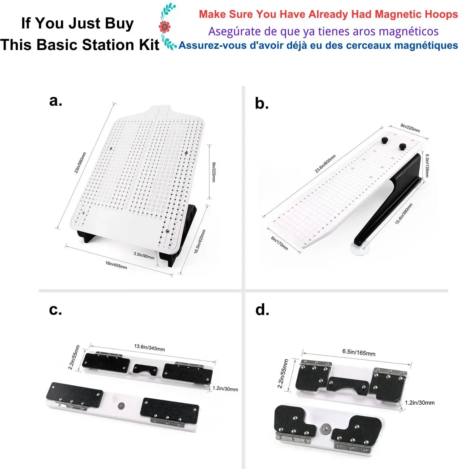 Macchina da ricamo Janome MB4/4S/4SE MB7/7E ed Elna 940/970 con kit di telai Sewtalent Mighty Hoop e piano di intelaiatura