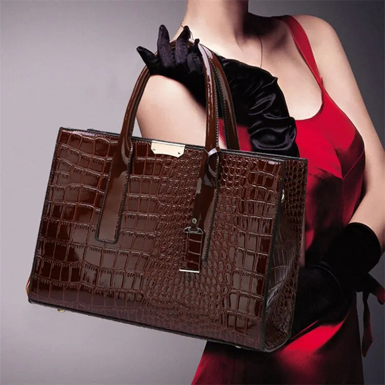 Borsa a mano di lusso vintage da donna con motivo coccodrillo, borsa a tracolla in pelle di grande capacità, per lavoro