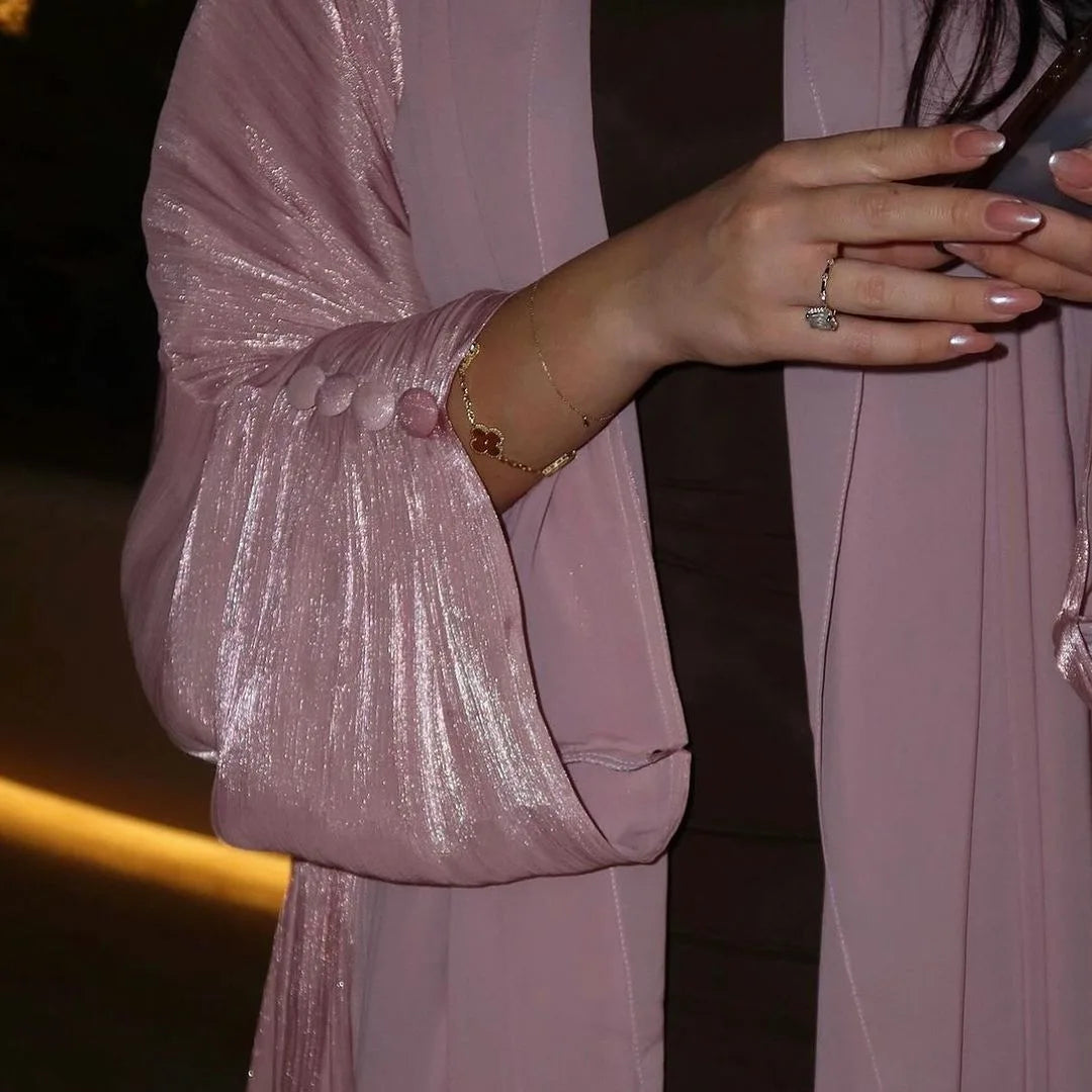 Eid Zijdeachtige Abaya's voor Vrouwen Moslim Jalabiya Ramadan Jurk met Knopen Mouwen Ramadan Kaftan Feestjurken Vestido Largo Cardigan