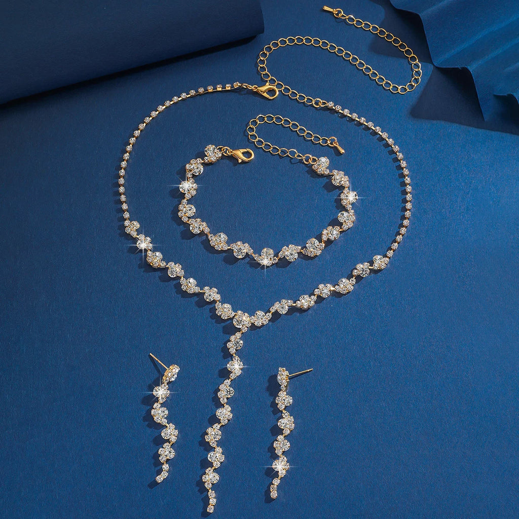 Set di gioielli da donna 4 pezzi con collana, orecchini e bracciale a fiore geometrico, per feste, matrimoni, regalo - 8073