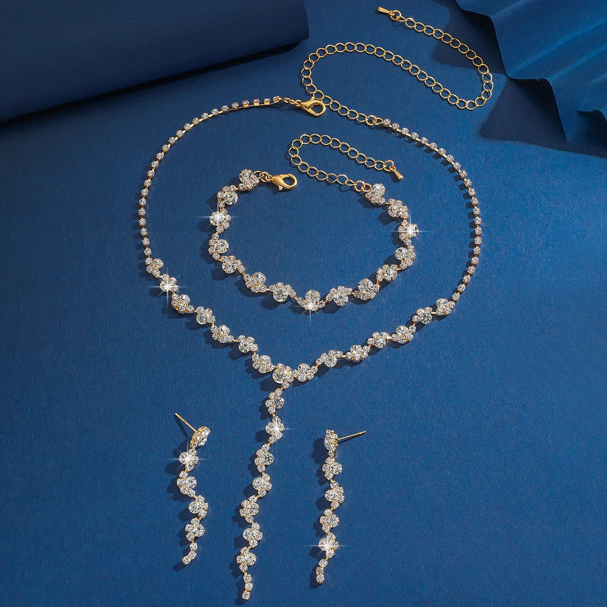 Set di gioielli da donna 4 pezzi con collana, orecchini e bracciale a fiore geometrico, per feste, matrimoni, regalo - 8073