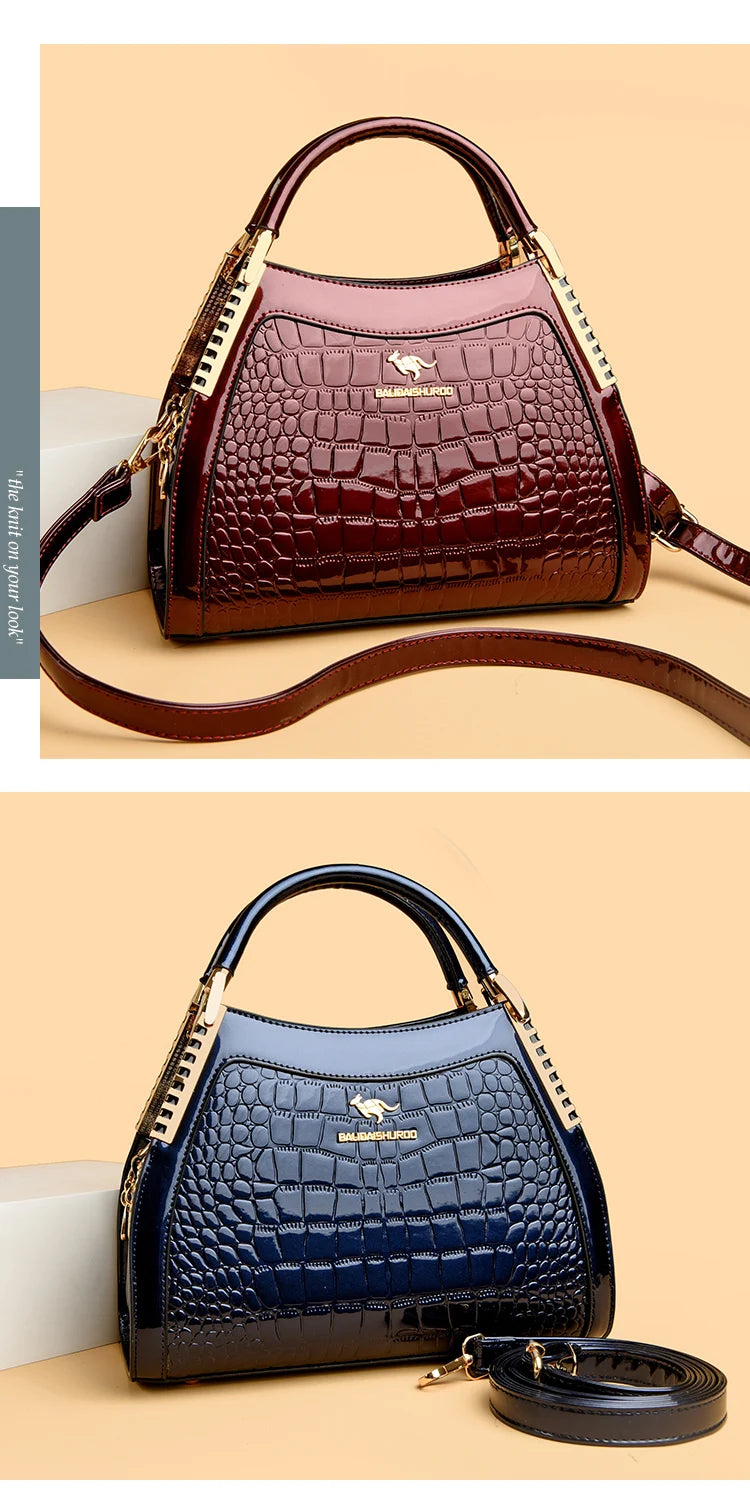 Borsa a tracolla da donna in pelle verniciata di alta qualità a tre strati Borsa a tracolla di lusso firmata casual Borsa a mano di grande capacità
