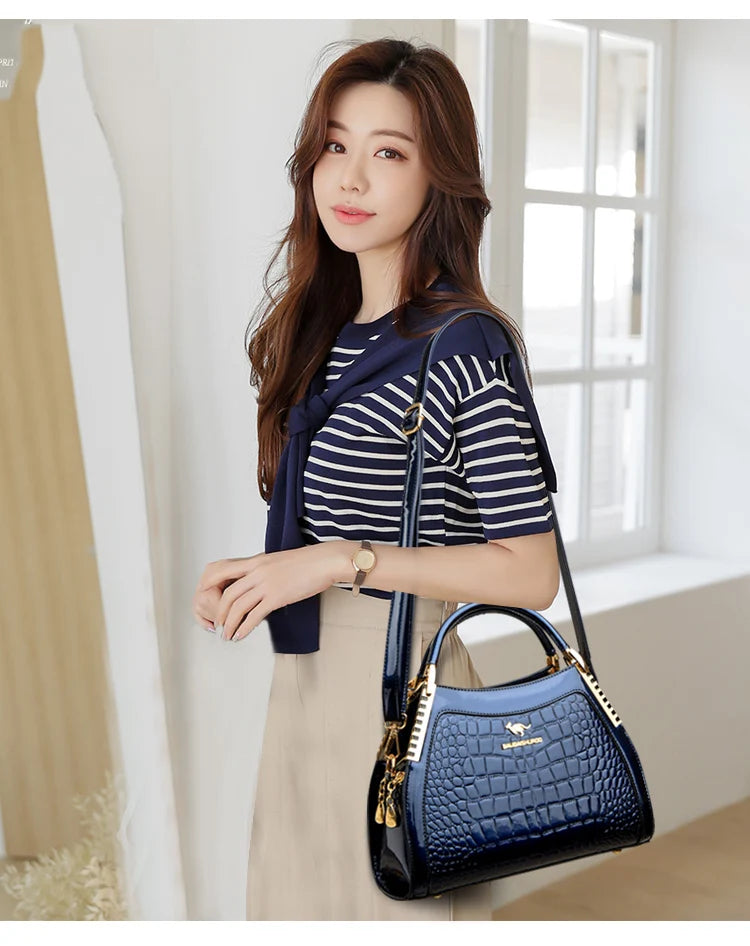 Borsa a tracolla da donna in pelle verniciata di alta qualità a tre strati Borsa a tracolla di lusso firmata casual Borsa a mano di grande capacità
