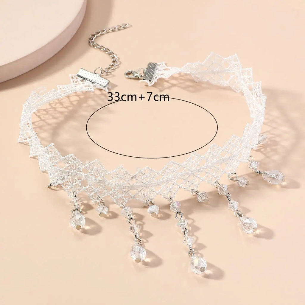 1 St. Dames Prachtige Zwarte Kant Kristal Kleur Bloem Ketting Strand Reizen Vakantie Mode Klassieke Gepersonaliseerde SieradenAvondkleding