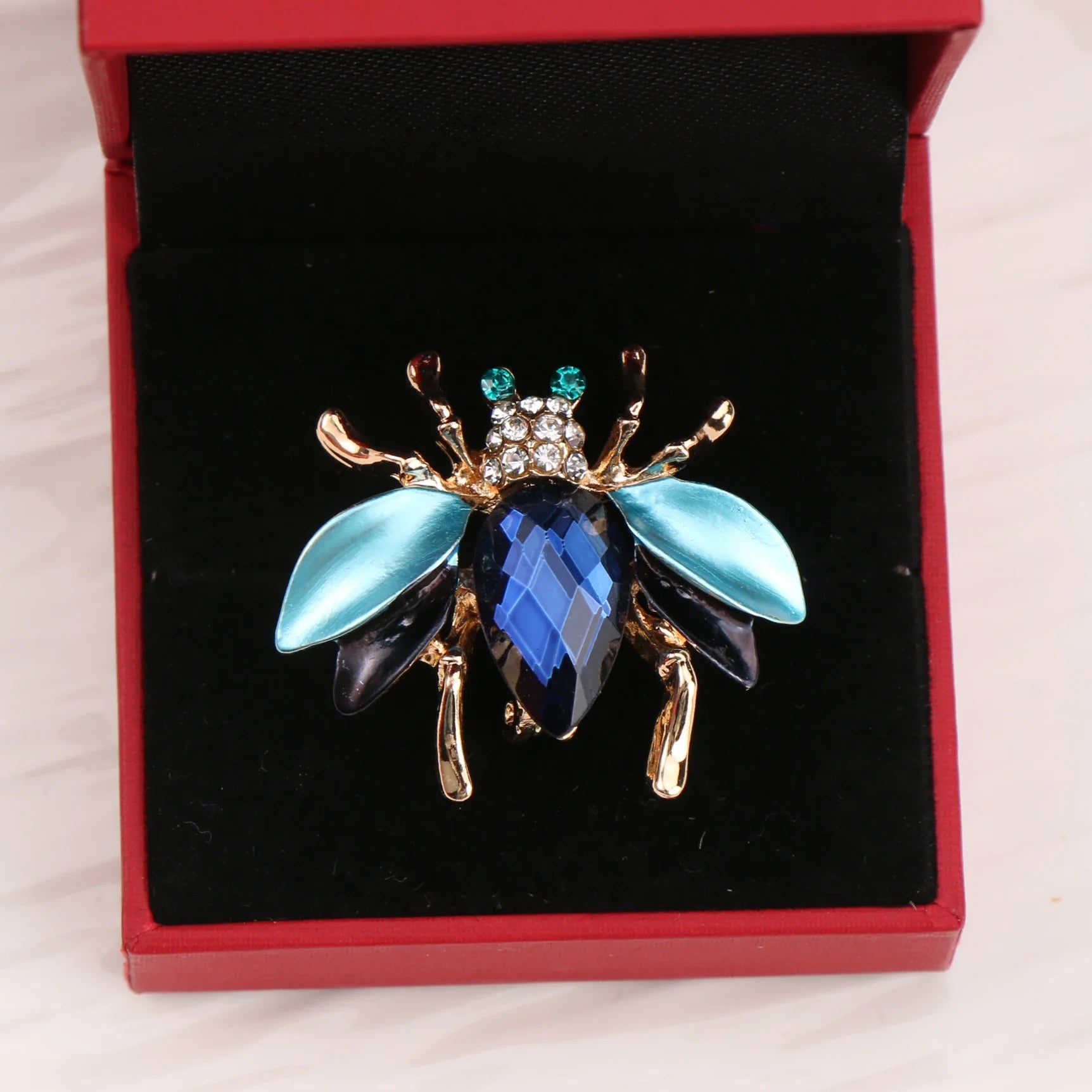 Spilla Corsage alla Moda con Strass Blu, Piccola Ape Carina, Unisex, per Feste, Vacanze, Regalo di Natale, Spilla
