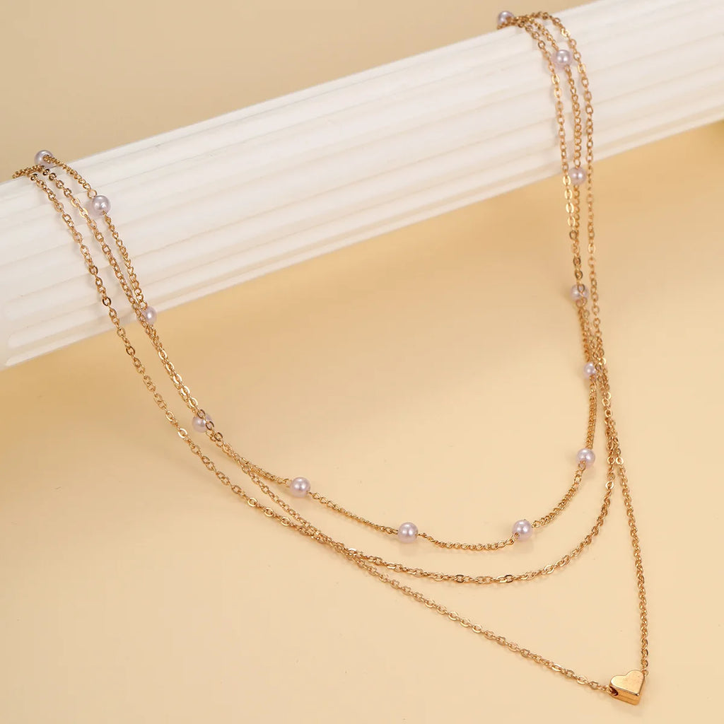 LATS Collane con Ciondolo a Cuore d'Amore a Croce in Perle Multistrato per Donna Colore Oro Moda Catena Clavicola Tendenza Gioielli 2024