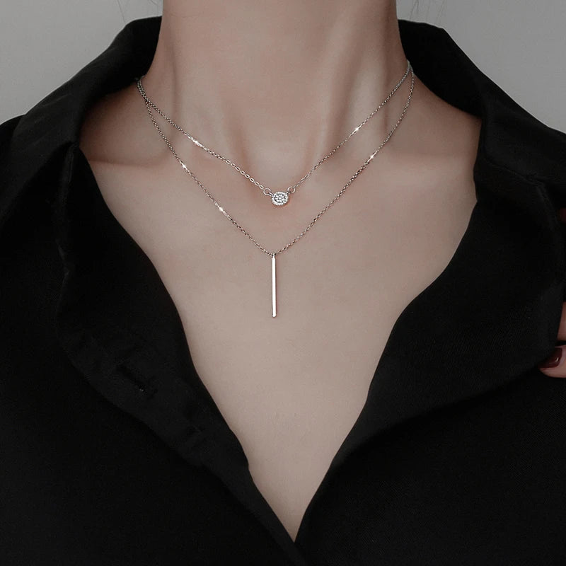 Collana Girocollo a Doppio Strato in Argento Sterling 925 alla Moda, per Donne, Catenina Sottile, Gioielli di Lusso, Regalo