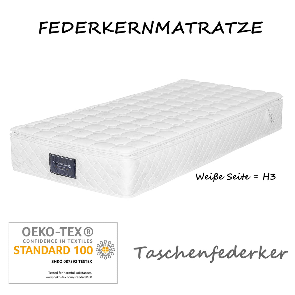 Comanlai Pocket Spring Mattress 90 x 200 cm 7 Zone Mattresses Height 25 cm Ergonomic Spring Mattress Hardness H3 Mattress White