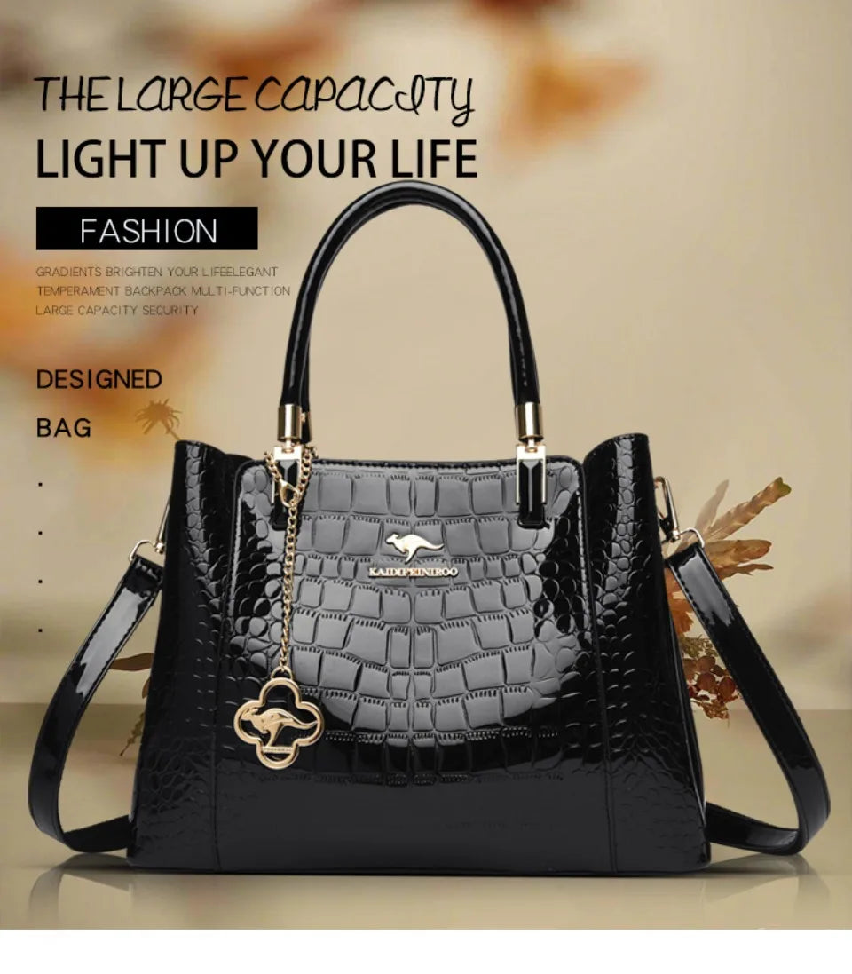 KAIDIFEINIROO Borsa a tracolla casual con marchio Kangaroo in pelle PU ad olio Borsa a mano da donna Borsa a tracolla a grande capacità a tre strati