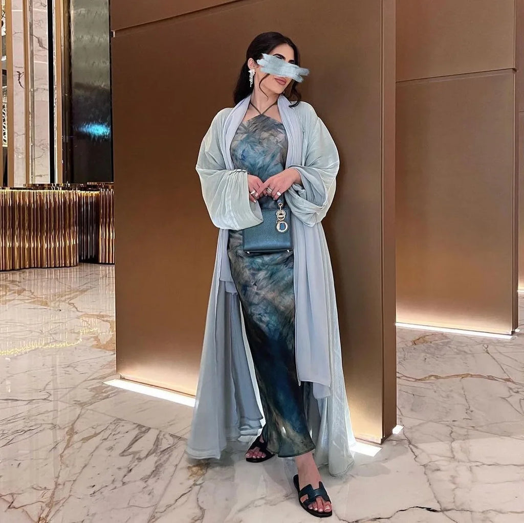 Eid Zijdeachtige Abaya's voor Vrouwen Moslim Jalabiya Ramadan Jurk met Knopen Mouwen Ramadan Kaftan Feestjurken Vestido Largo Cardigan