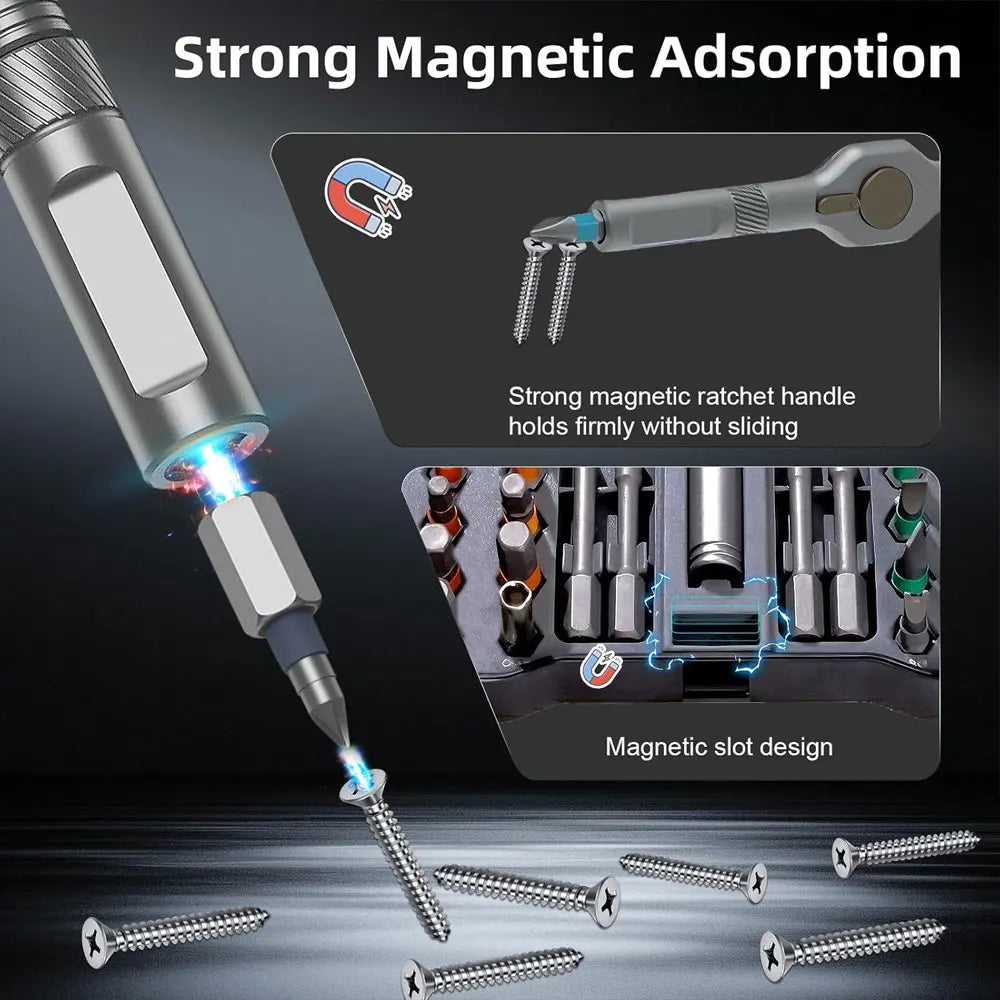 Set di cacciaviti a cricchetto magnetici 50 in 1, set di attrezzi multifunzione staccabili con manico a cricchetto fai-da-te, set di attrezzi portatili per riparazioni.