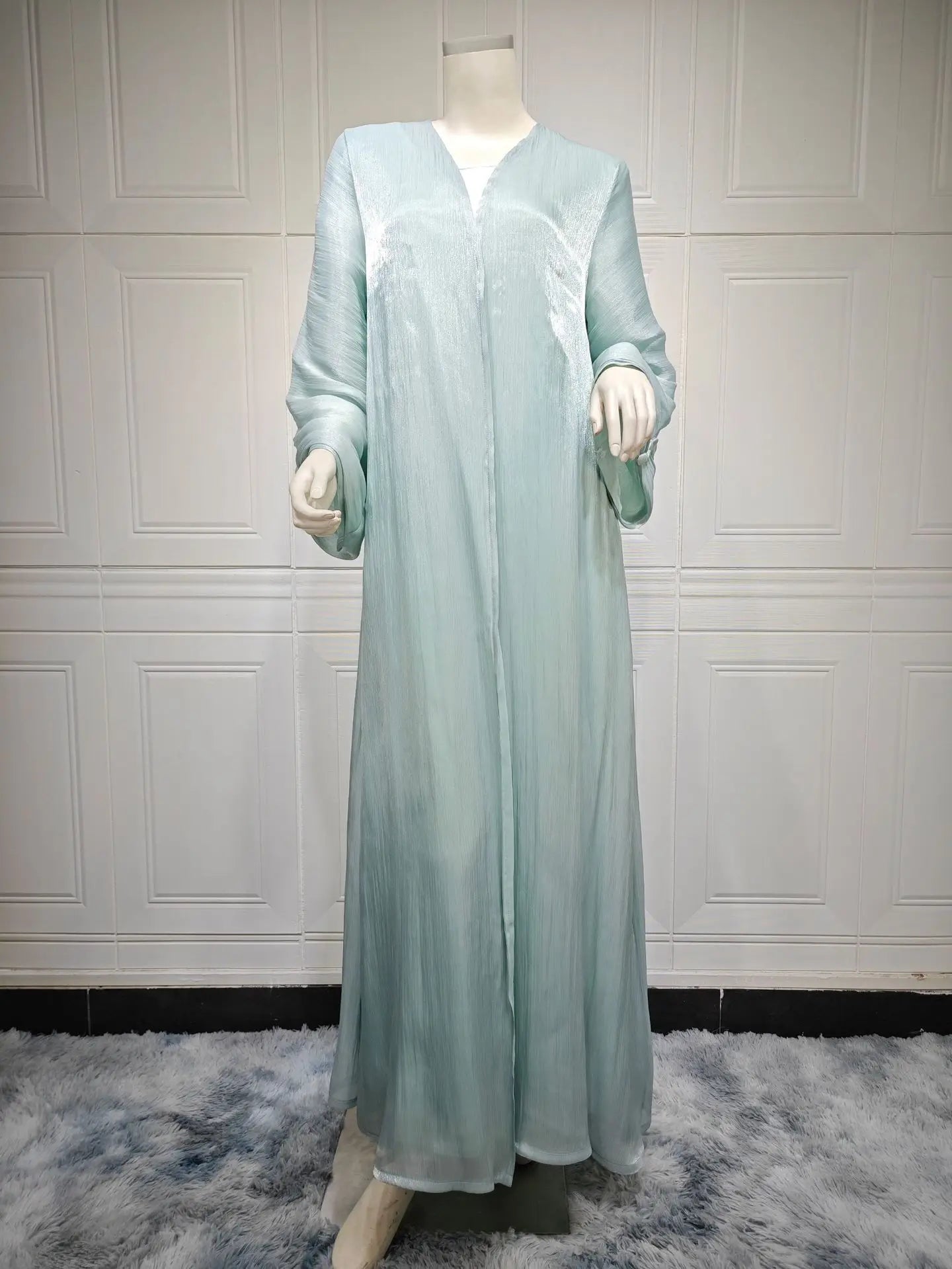 Eid Zijdeachtige Abaya's voor Vrouwen Moslim Jalabiya Ramadan Jurk met Knopen Mouwen Ramadan Kaftan Feestjurken Vestido Largo Cardigan