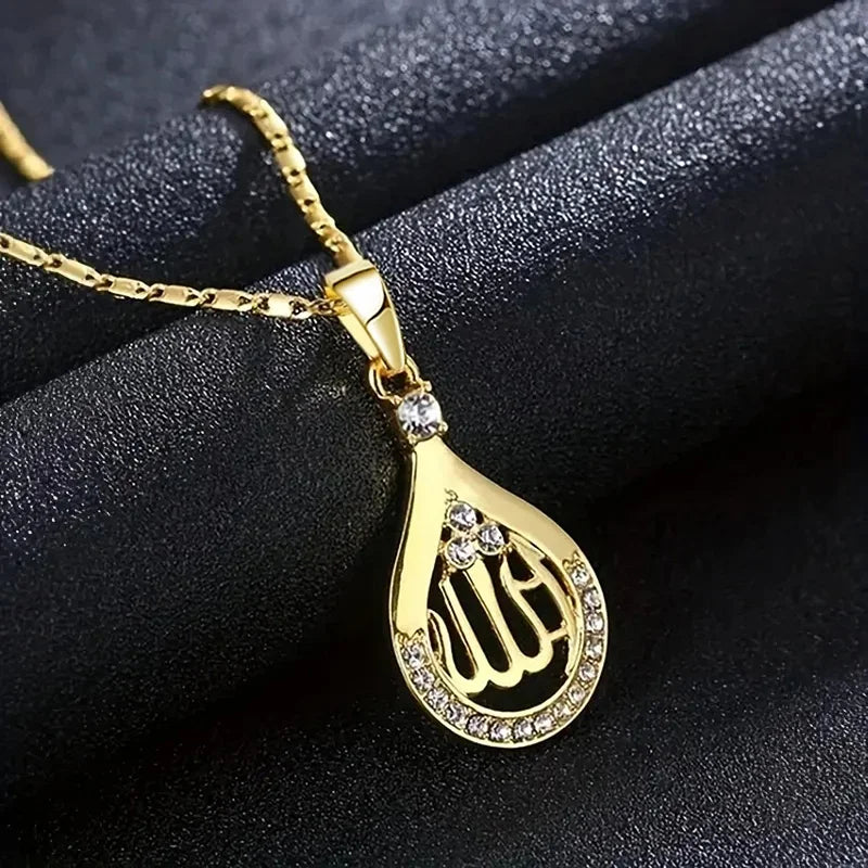 Collana con pendente Huitan Alah Design per donna, color oro nobile, gioielli religiosi musulmani per feste, accessori da collo eleganti e luminosi