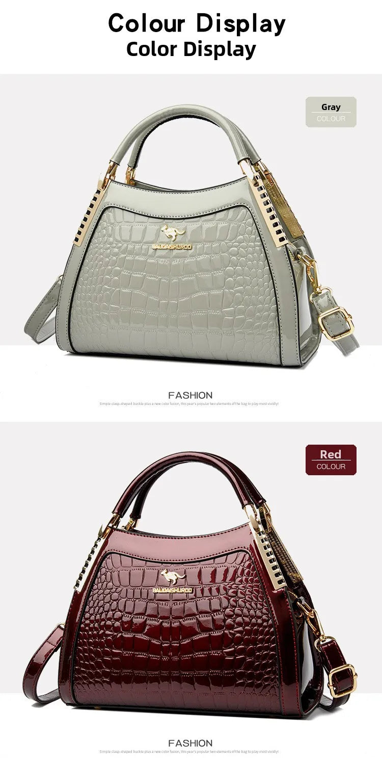 Borsa a tracolla alla moda da donna con motivo coccodrillo, per lavoro, pendolarismo, grande a conchiglia, apertura con cerniera, guscio rigido