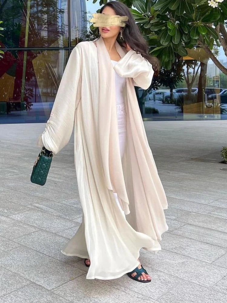 Eid Zijdeachtige Abaya's voor Vrouwen Moslim Jalabiya Ramadan Jurk met Knopen Mouwen Ramadan Kaftan Feestjurken Vestido Largo Cardigan