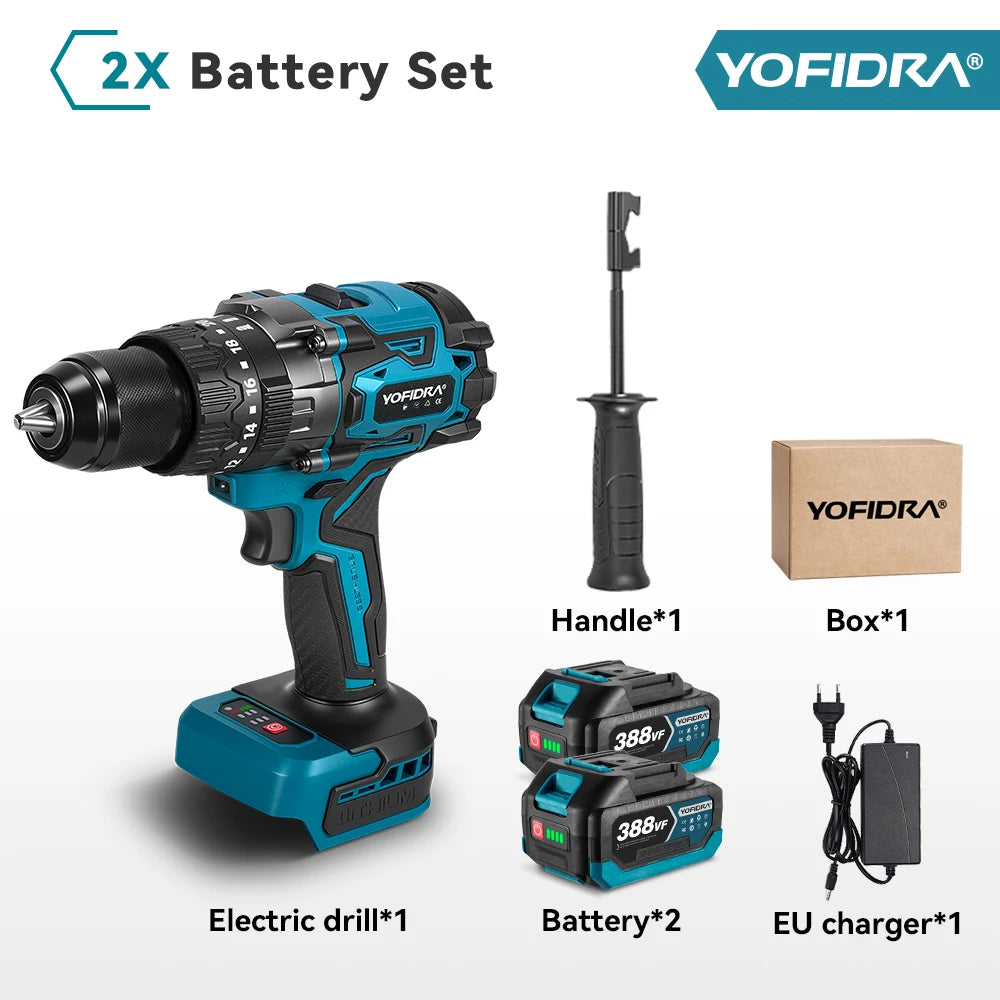 YOFIDRA 900 N.M Trapano Avvitatore a Percussione Elettrico Brushless da 13mm Senza Fili Strumento Elettrico per Legno per Batteria Makita 21V