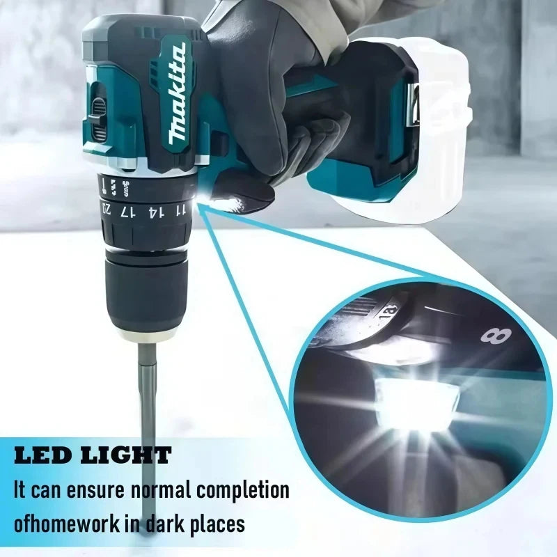 Makita DDF487 Trapano avvitatore a percussione ricaricabile al litio da 18V senza spazzole da 10mm, avvitatore elettrico a coppia elevata DDF487 per uso domestico