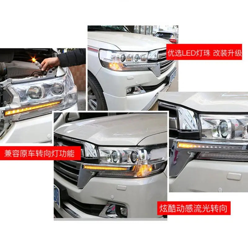 Car Front Grille Headlight Decoration DRL Daytime Running Light Dynamic Turn Signal for Toyota Land Cruiser LC200 2016-2021
