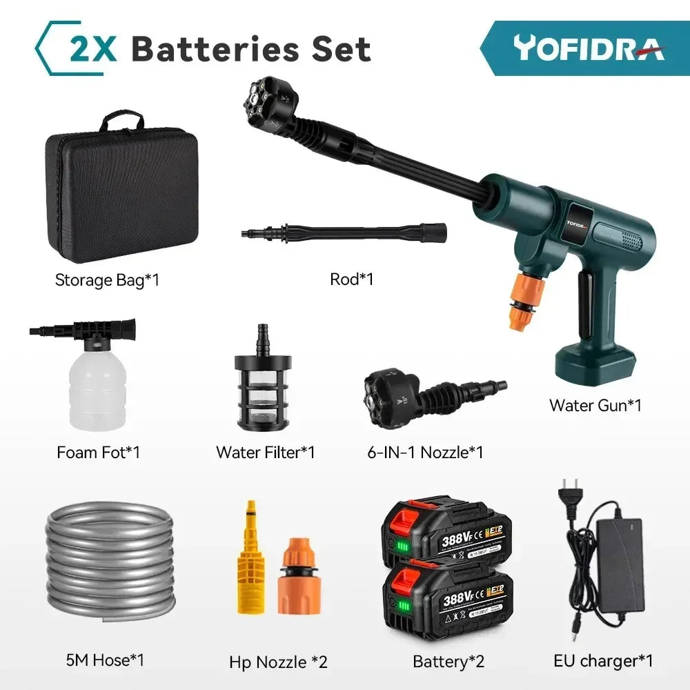 YOFIDRA 200 bar borstelloze elektrische hogedrukspuit 3500W 6-in-1 auto reinigingsreiniger tuingereedschap voor Makita accu