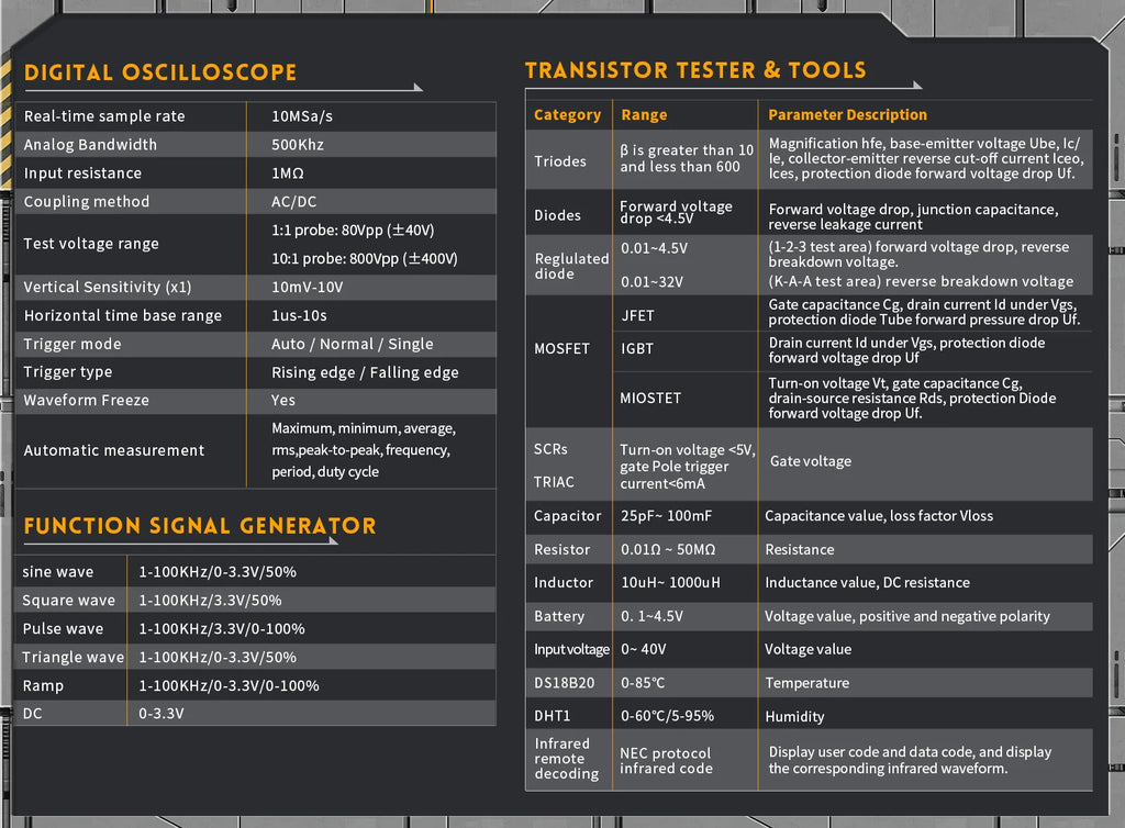 FNIRSI Nuovo DSO-TC4 DSO-TC3 Oscilloscopio Digitale Portatile 3 in 1 Tester Transistor Generatore di Segnale Strumenti di Test Elettronici Portatili
