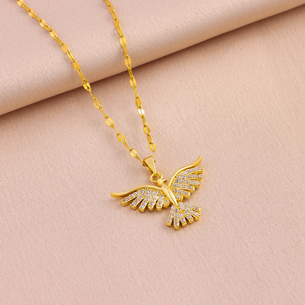 Nuove Collane con Pendente Fenice Vintage Placcate Oro 18K Scintillante per Donne Stile Retrò Catena da Collo in Acciaio Inossidabile per l'Uso Quotidiano Femminile