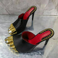 Sandali da Donna Neri con Cinturino Tacco Cinque Dita Punta Tonda Dorata Scamosciati con Foro alla Caviglia Scarpe Estive Stile Street