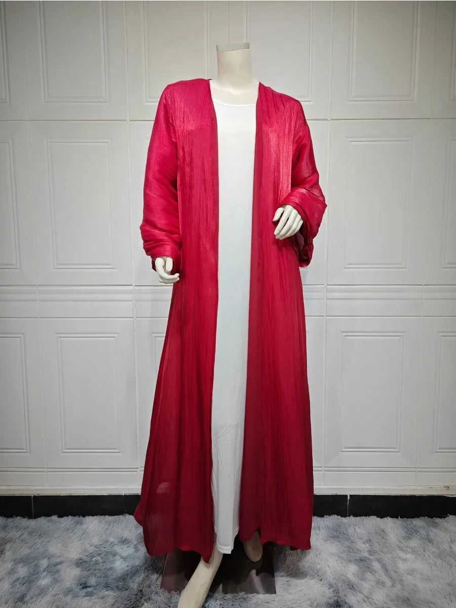 Eid Zijdeachtige Abaya's voor Vrouwen Moslim Jalabiya Ramadan Jurk met Knopen Mouwen Ramadan Kaftan Feestjurken Vestido Largo Cardigan