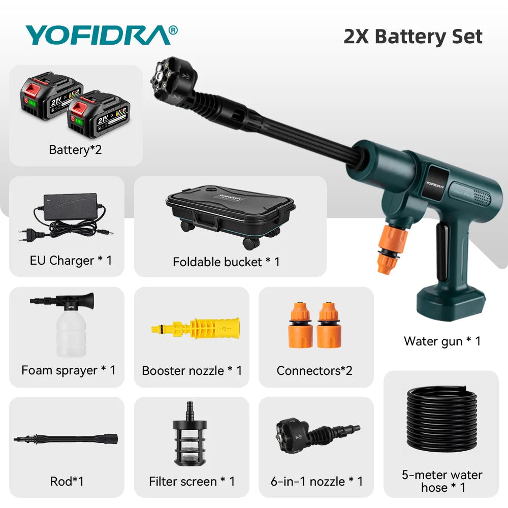 YOFIDRA 200 bar borstelloze elektrische hogedrukspuit 3500W 6-in-1 auto reinigingsreiniger tuingereedschap voor Makita accu