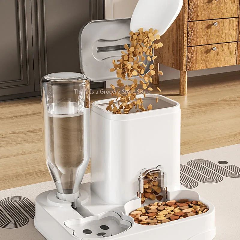 Pet Feeder Water Dispenser Cat Dog Bowl Automatic Drinking Eating 2 in 1 Integrated Pet Feeding Watering Station Non-slip