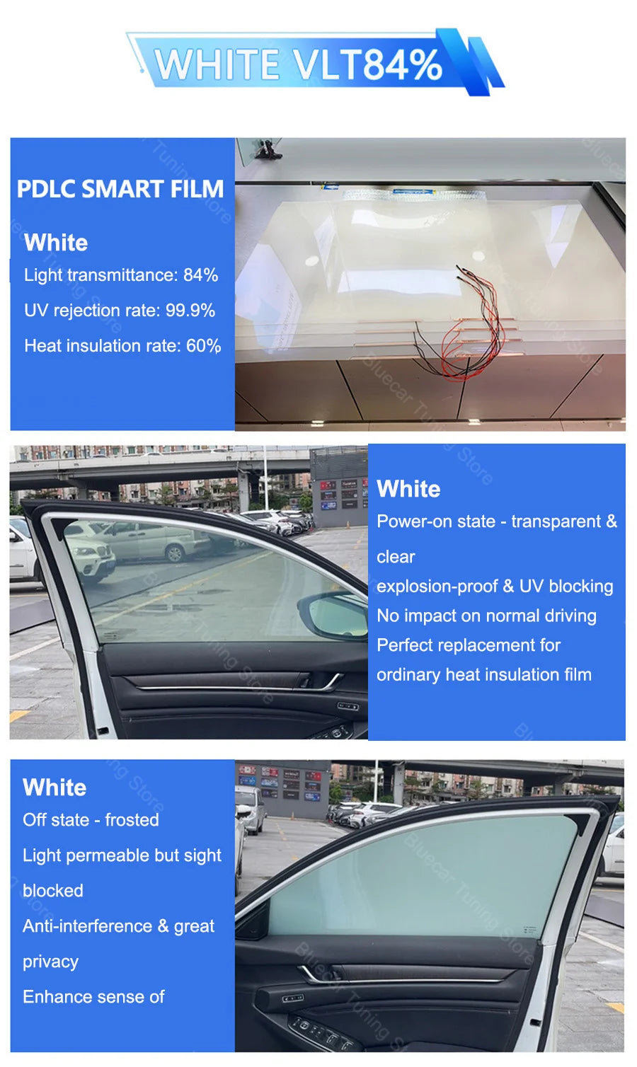 Automotive PDLC Smart Film for Car Windows | Switchable Privacy Glass Tint Independent control for four windows