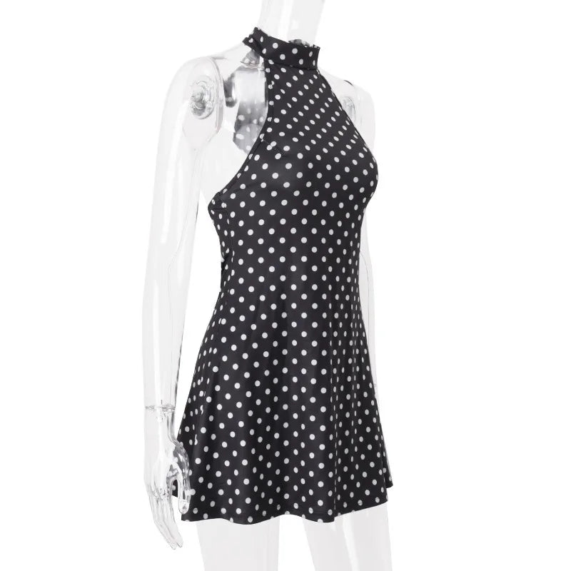 Zomer 2026 Nieuwe Luxe Mode Bedrukt Sexy Mouwloos Taille Jurk Halter Stippen Bedrukte Mini Jurken Voor Dames