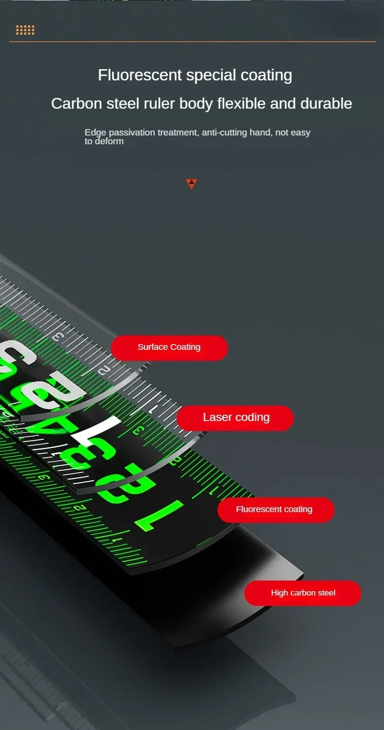 1/5 STUKS Zelfsluitende Fluorescerende Stalen Rolmaat Hoog-precisie Laser Inkjet Code Doos Liniaal Meetgereedschap Meter Liniaal