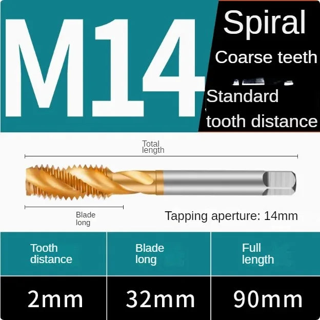 Titanium coated spiral tap extrusion tap tip tap tapping m2m2.5m3m4m5m6m8m10m12m14m16m18m20m22m24