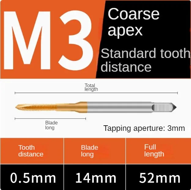Titanium coated spiral tap extrusion tap tip tap tapping m2m2.5m3m4m5m6m8m10m12m14m16m18m20m22m24