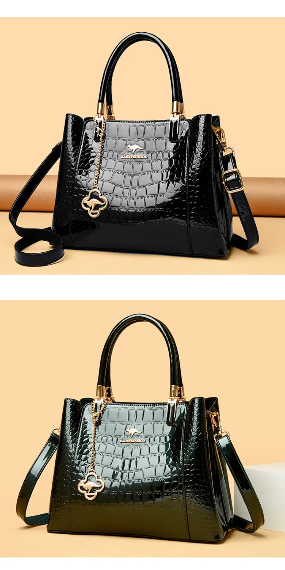 KAIDIFEINIROO Borsa a tracolla casual con marchio Kangaroo in pelle PU ad olio Borsa a mano da donna Borsa a tracolla a grande capacità a tre strati