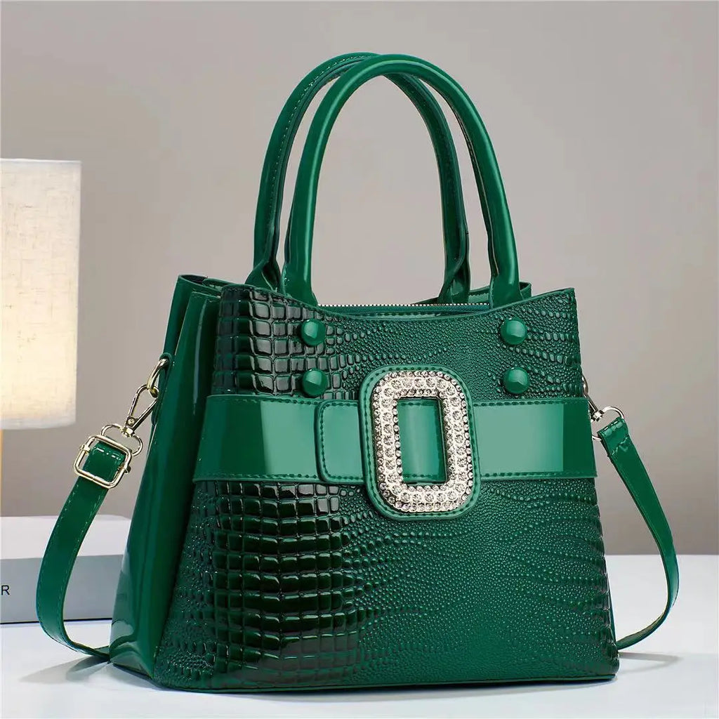 Borse Da Donna In Pelle Verniciata Di Lusso Con Strass, A Tracolla Con Motivo Coccodrillo E Manico In Metallo