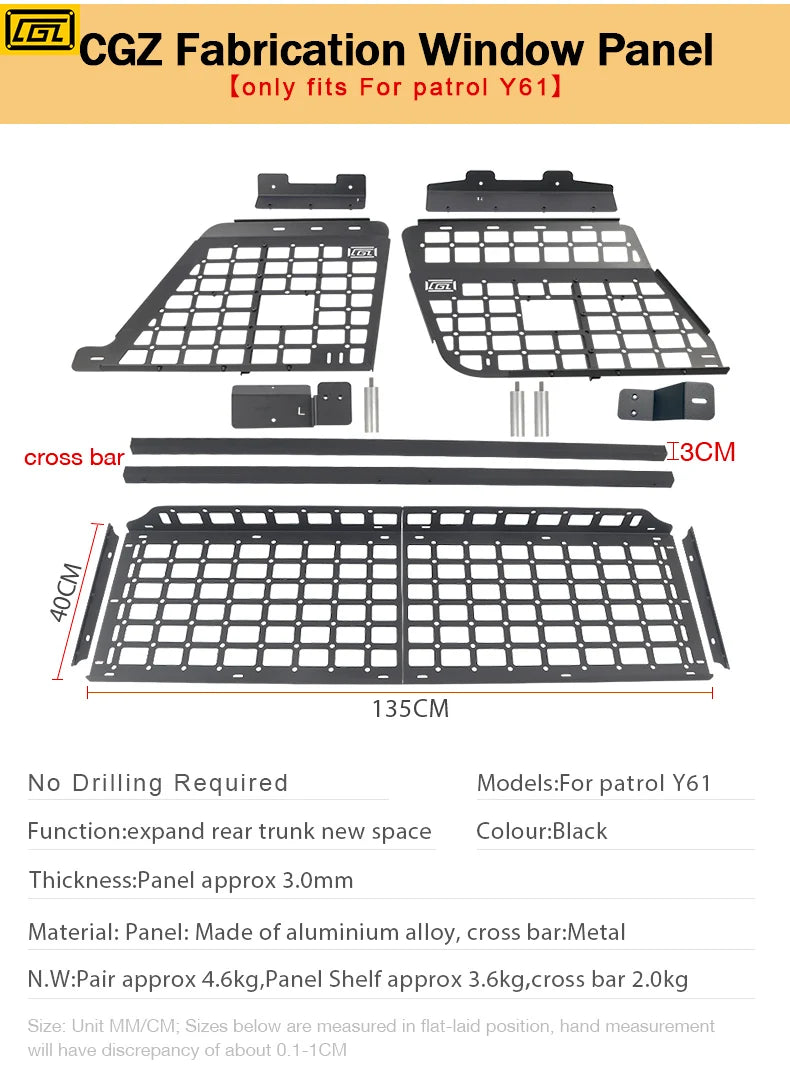 For Nissan Patrol Y61 1997-2016 5dr Accessories Storage Panel Rear Trunk Debris Rack Car-Styling MOLLE Storage Panel Organizer