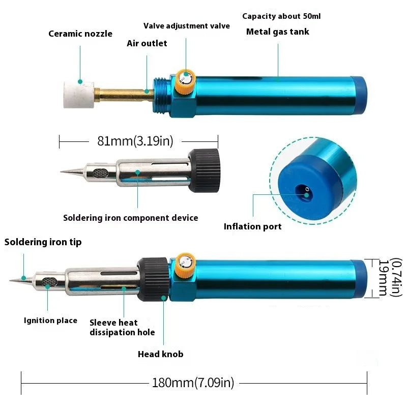 Draagbare gas soldeerbout set, geschikt voor doe-het-zelf projecten, technische reparaties en elektrisch onderhoud.