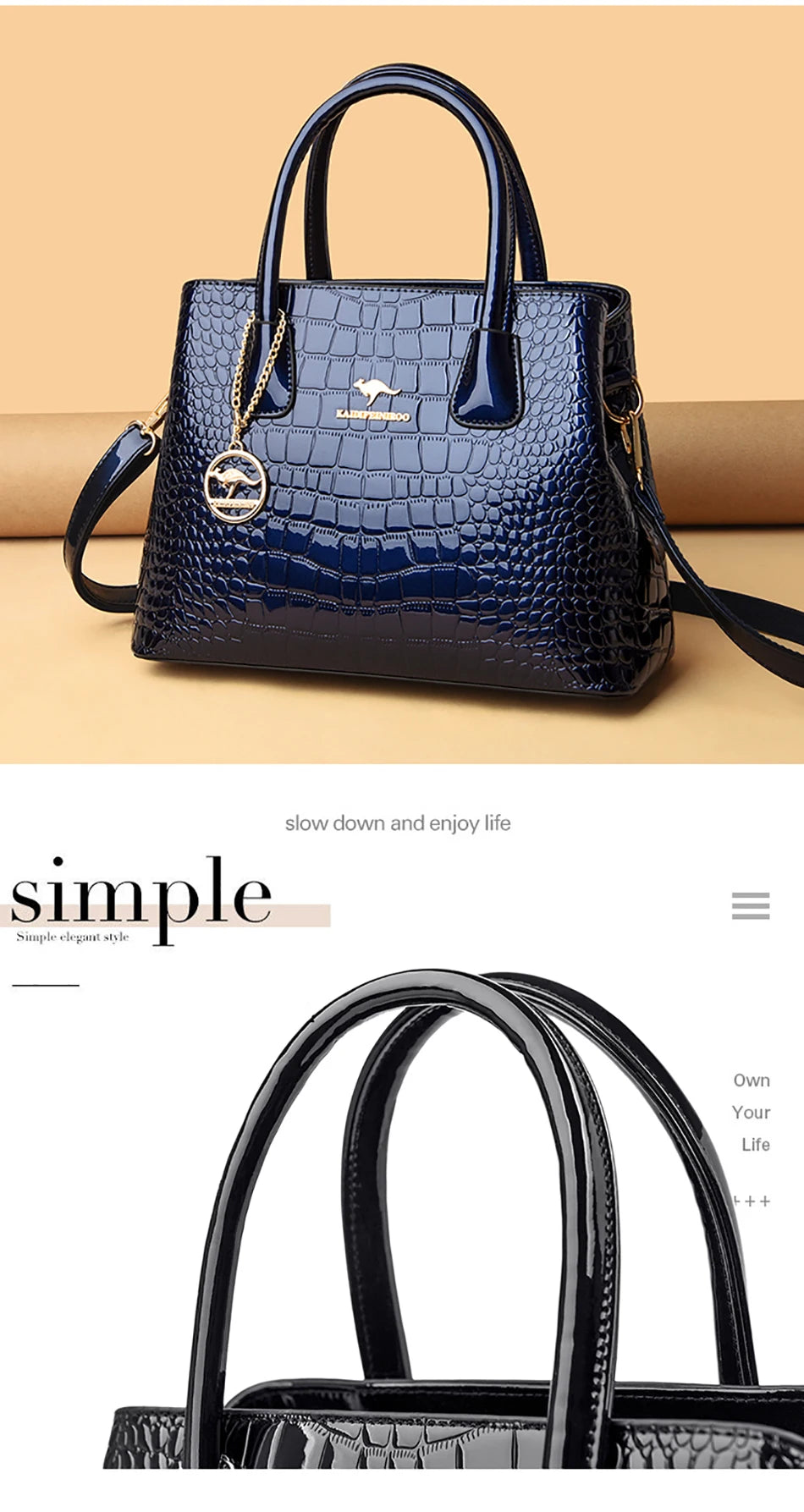 Borsa Tote in Pelle Verniciata con Motivo Coccodrillo per Donna, Borsa a Tracolla di Lusso di Design 2024 per Donna