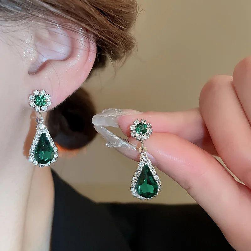 Collana con strass lucidi e orecchini a goccia grandi per donna, Set di gioielli da sposa per abiti da sera