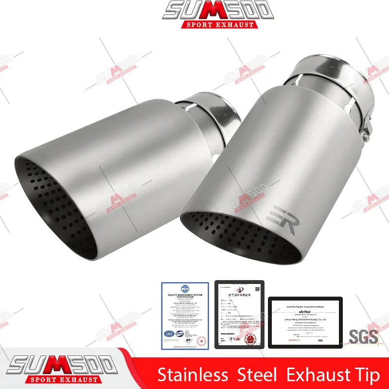 Genuine SUMSOO 1 PCS Matte 304 Stainless Steel Car Muffler Tip Exhaust Tip System Pipe Universal Exhaust Tip