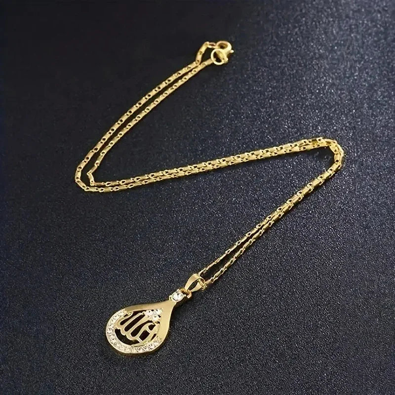 Collana con pendente Huitan Alah Design per donna, color oro nobile, gioielli religiosi musulmani per feste, accessori da collo eleganti e luminosi